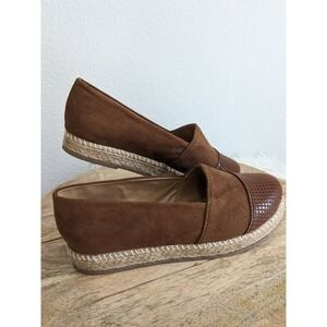 Womens Brown Faux Suede Snake Embossed Cap Toe Espadrille Flats Shoes Size 9 NEW
